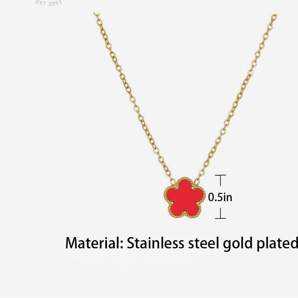 Gold and Red Clover Pendant Necklace - Picture 6 of 12